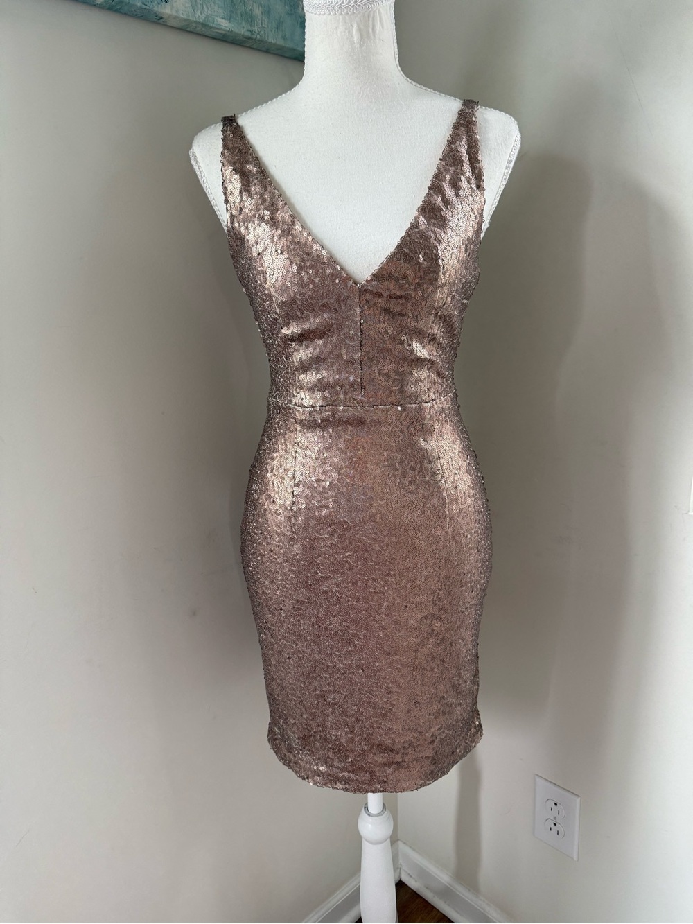 Lulu's Gold Sequin V-Neck Bodycon Mini Dress XS